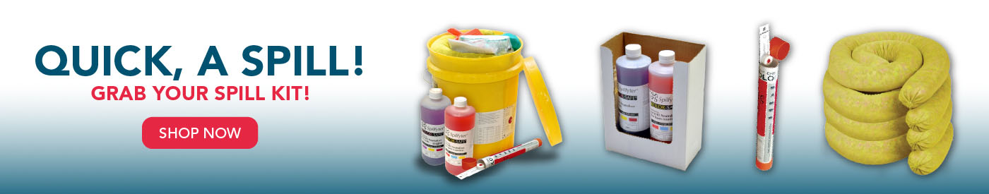 Absorbents For Less Caution Stand Kit with bright yellow spill  kits and absorbent supplies for fast spill response in workplaces and facilities
